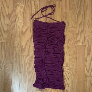 Magenta ruched bodycon midi skirt
